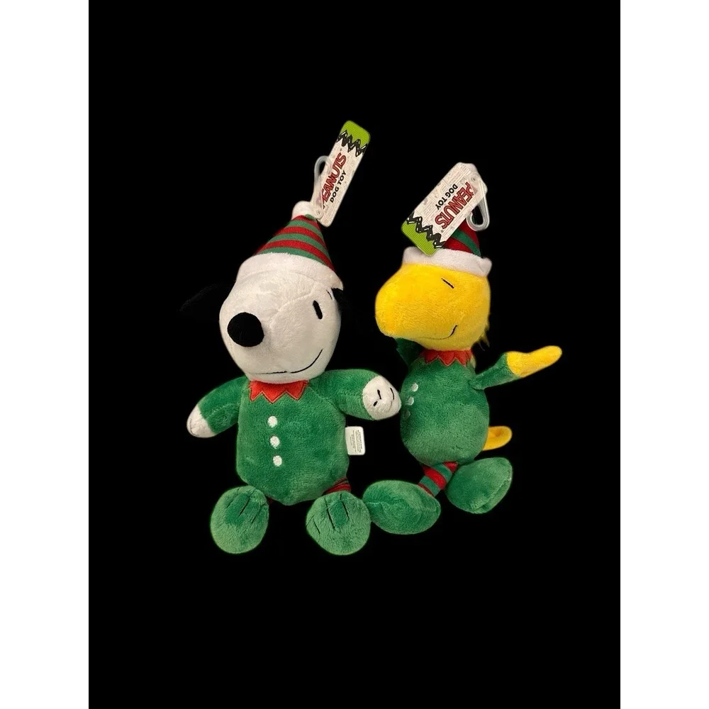 Peanuts Dog Toys Snoopy and Woodstock Elf Santa's‎ Elves w/ Squeakers NEW